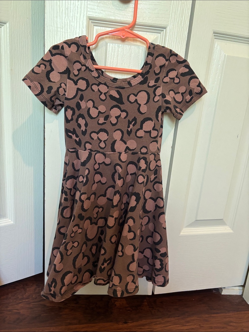 Girls' Short Sleeve Pink Leopard-Print Skater Dress wild rich kids disney